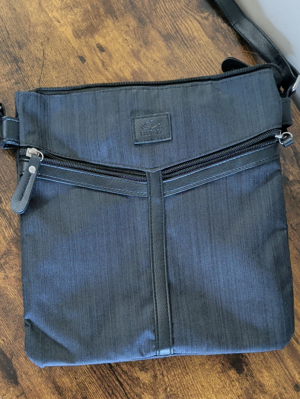 Roots Dark Grey Leather-Trim Crossbody Bag with Silver Hardware - Picture 2 of 12